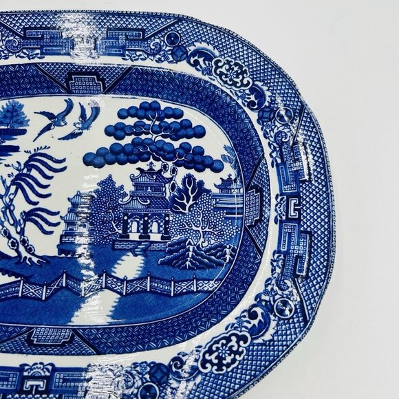 Warranted Staffordshire W. Adams & Sons England Blue Willow Platter 11.25" x 9" - Picture 2 of 8